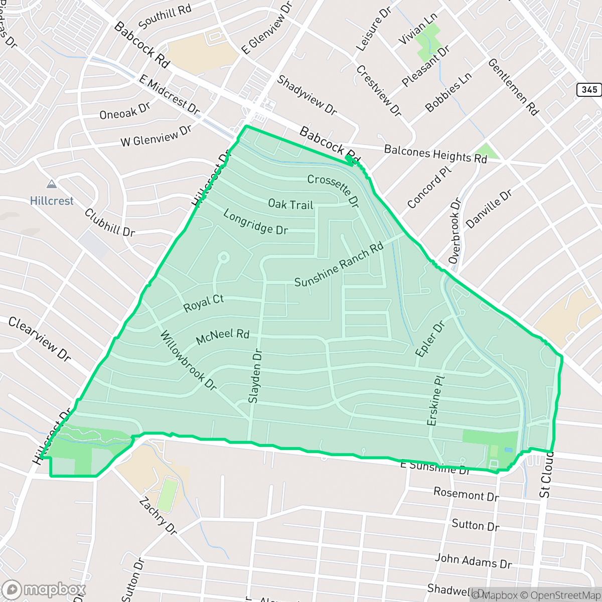 Map showing the location of Sunshine Estates, San Antonio, TX