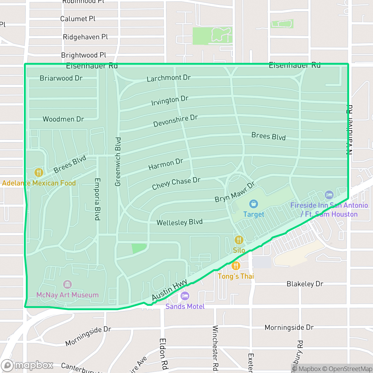Map showing the location of Terrell Heights, San Antonio, TX