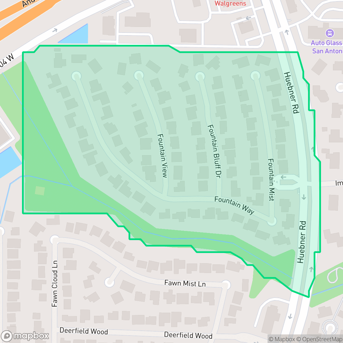 Map showing the location of The Fountains at Deerfield, San Antonio, TX