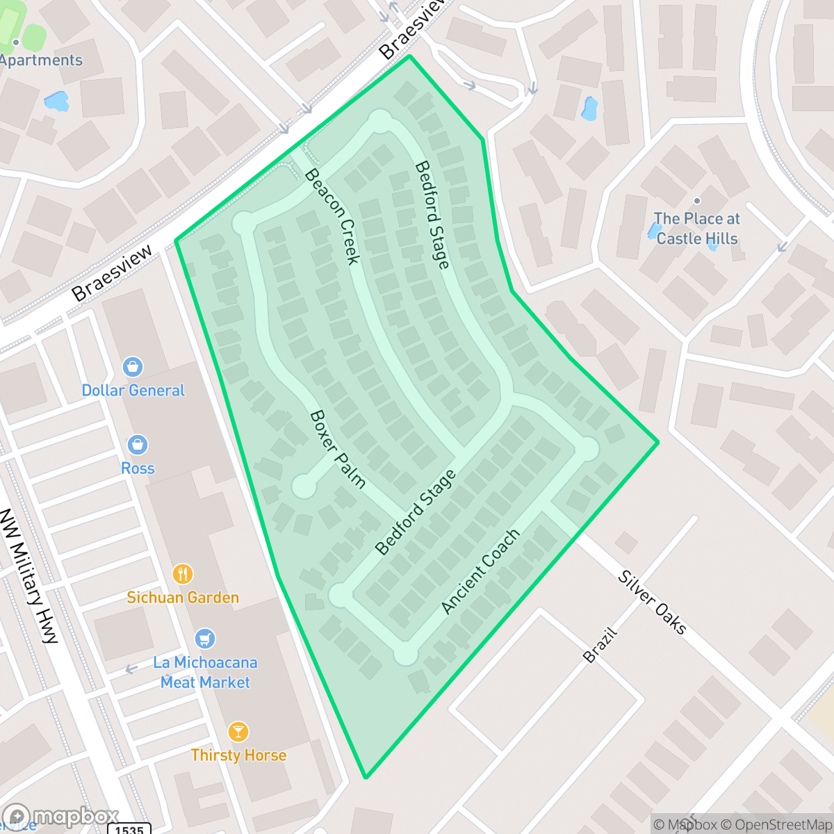 Map showing the location of The Gardens at Castle Hills, San Antonio, TX