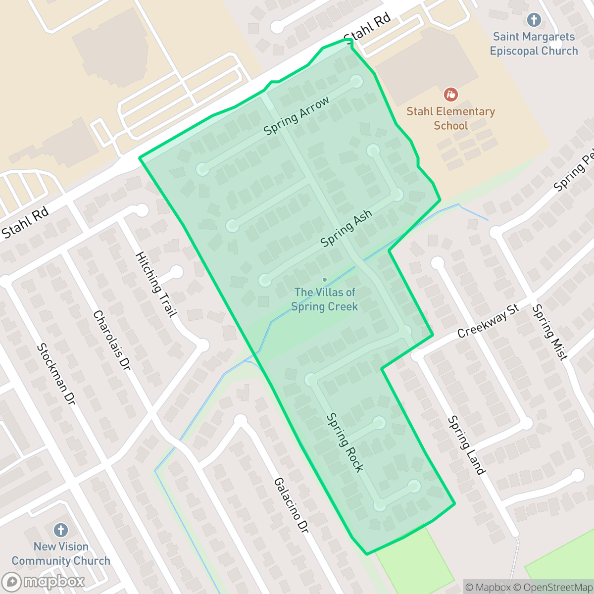 Map showing the location of The Villas of Spring Creek HOA, San Antonio, TX