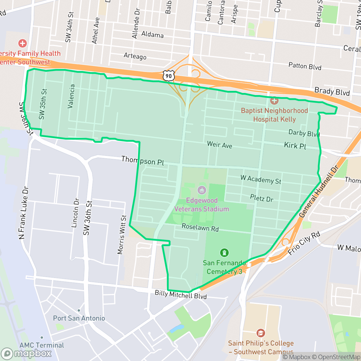 Map showing the location of Thompson Community, San Antonio, TX