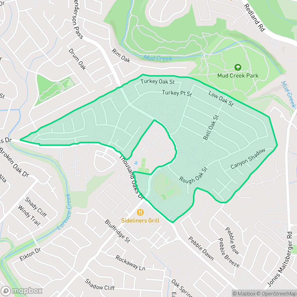 Map showing the location of Thousand Oaks, San Antonio, TX