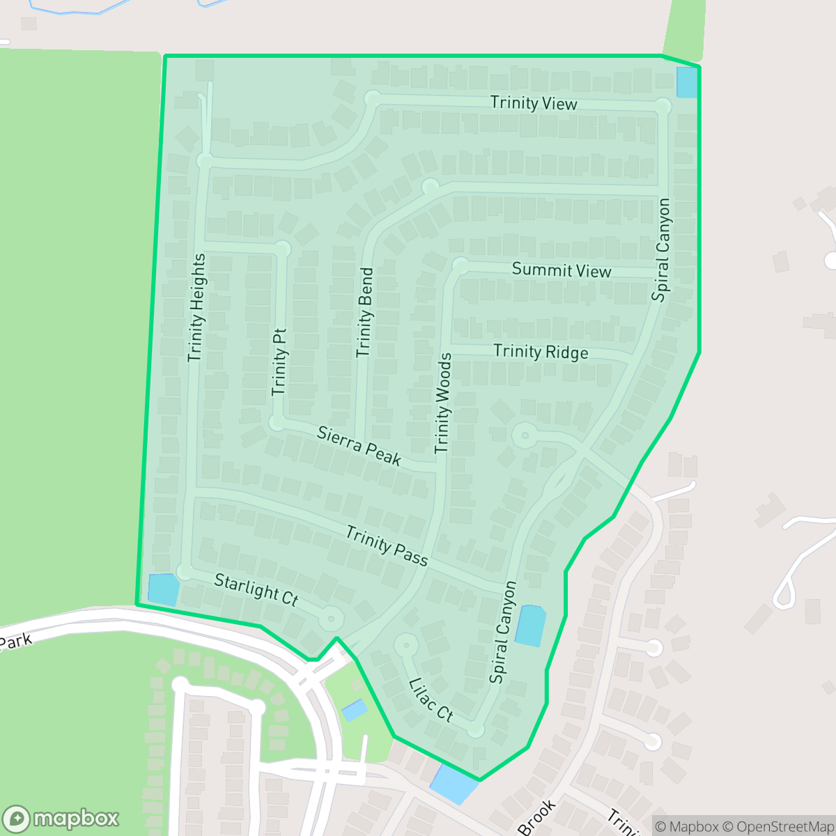 Map showing the location of Trinity Oaks Estates & Vistas, San Antonio, TX