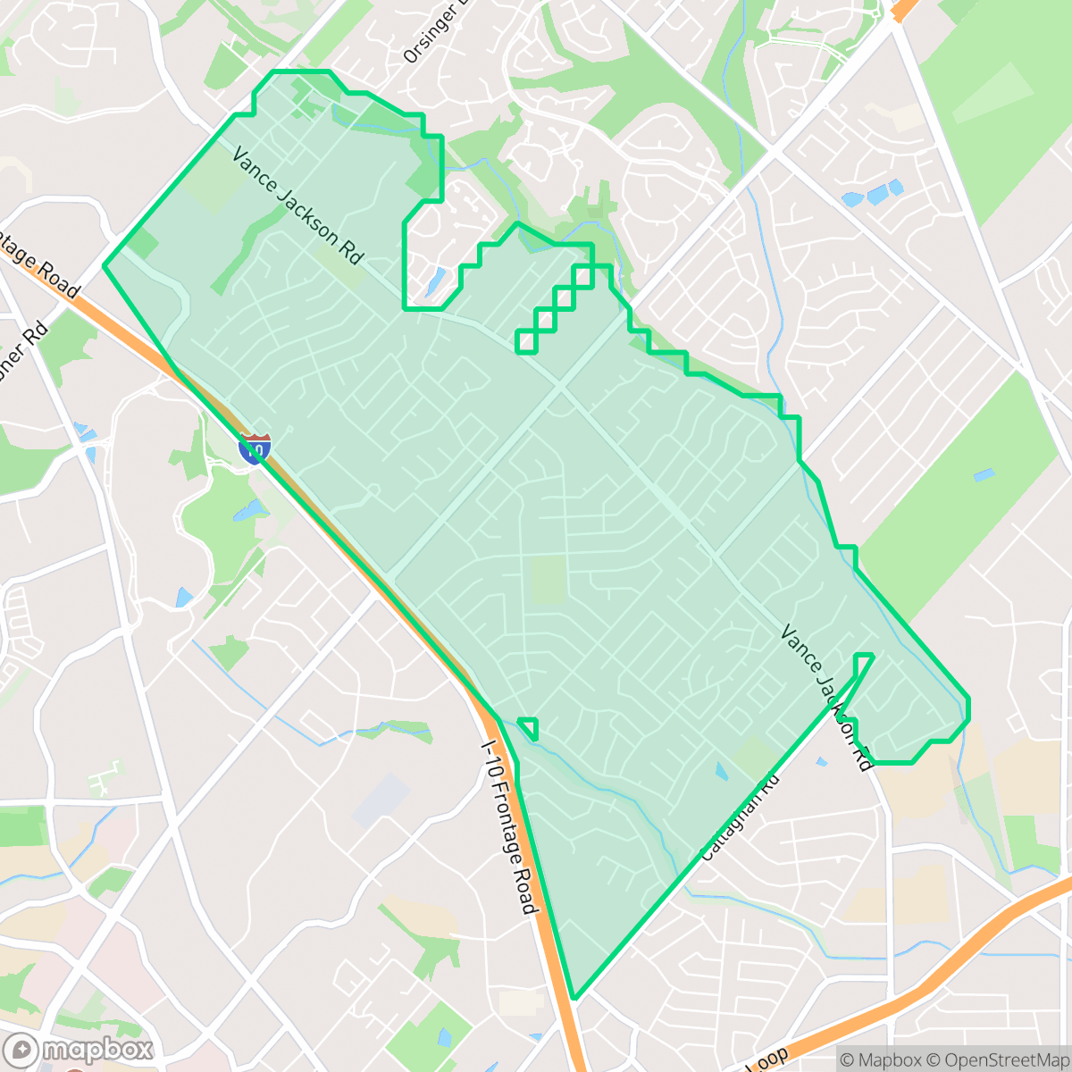 Map showing the location of Vance Jackson, San Antonio, TX