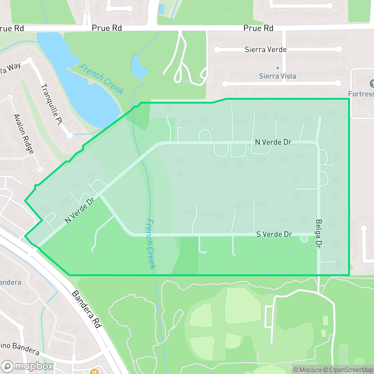 Map showing the location of Verde Hills, San Antonio, TX