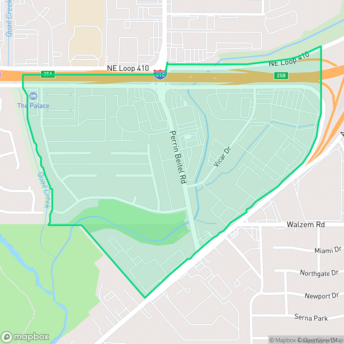 Map showing the location of Village North One, San Antonio, TX