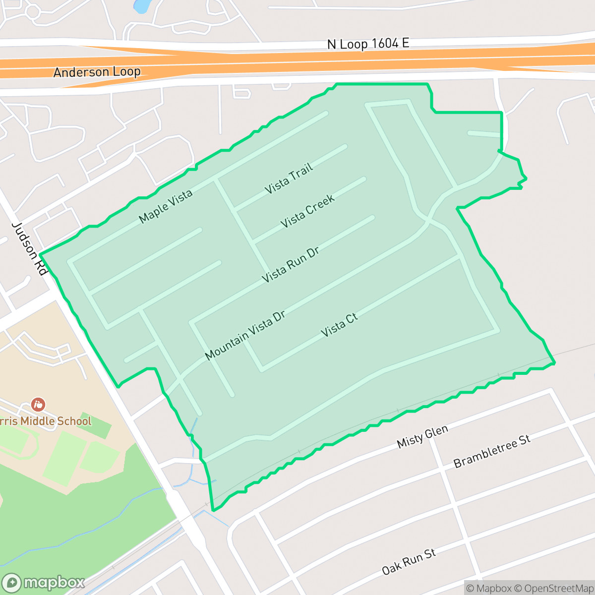 Map showing the location of Vista, San Antonio, TX