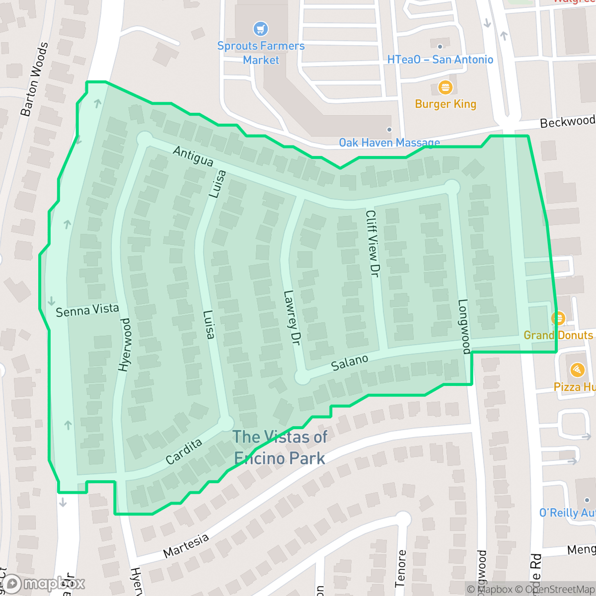 Map showing the location of Vistas of Encino Park, San Antonio, TX
