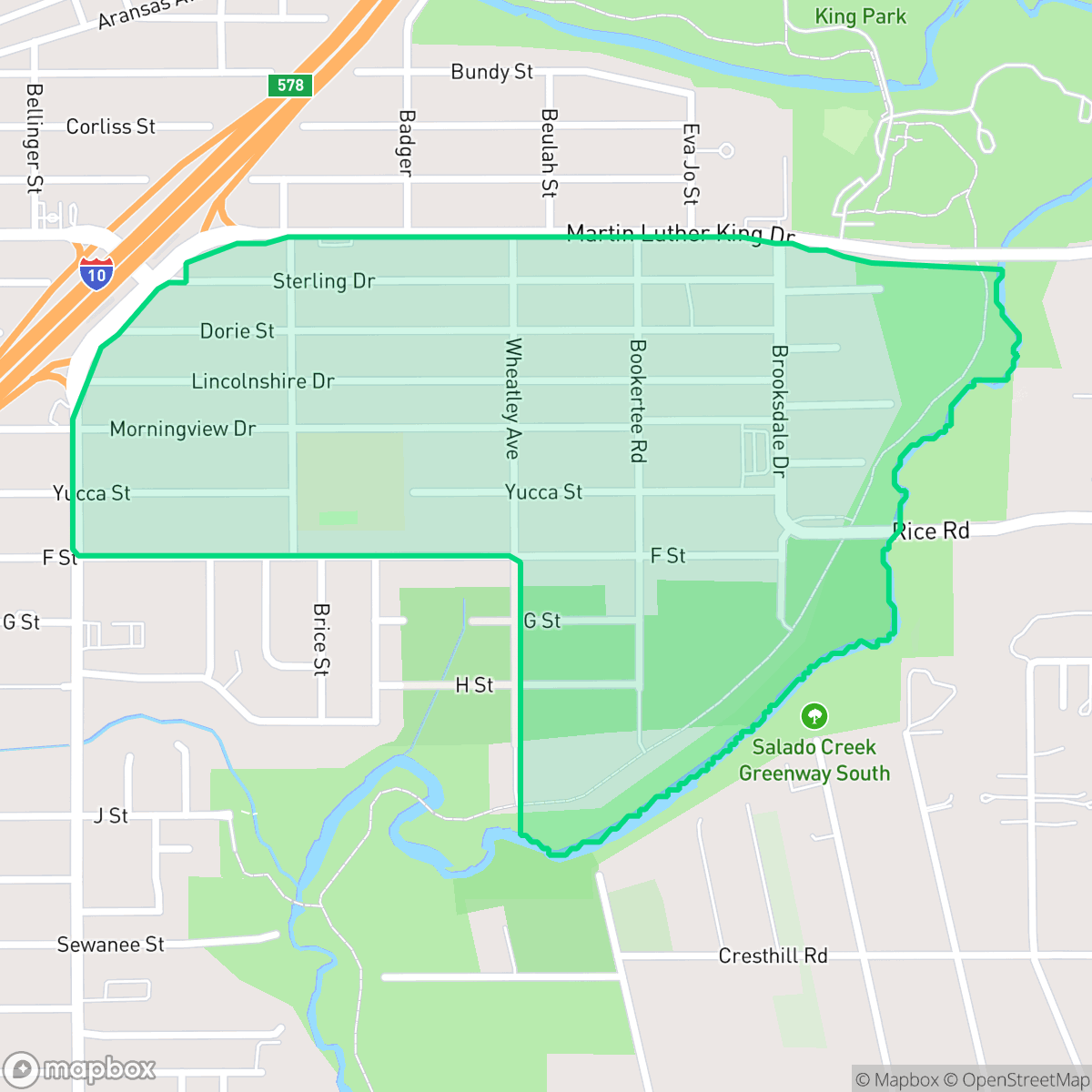 Map showing the location of Wheatley Heights, San Antonio, TX