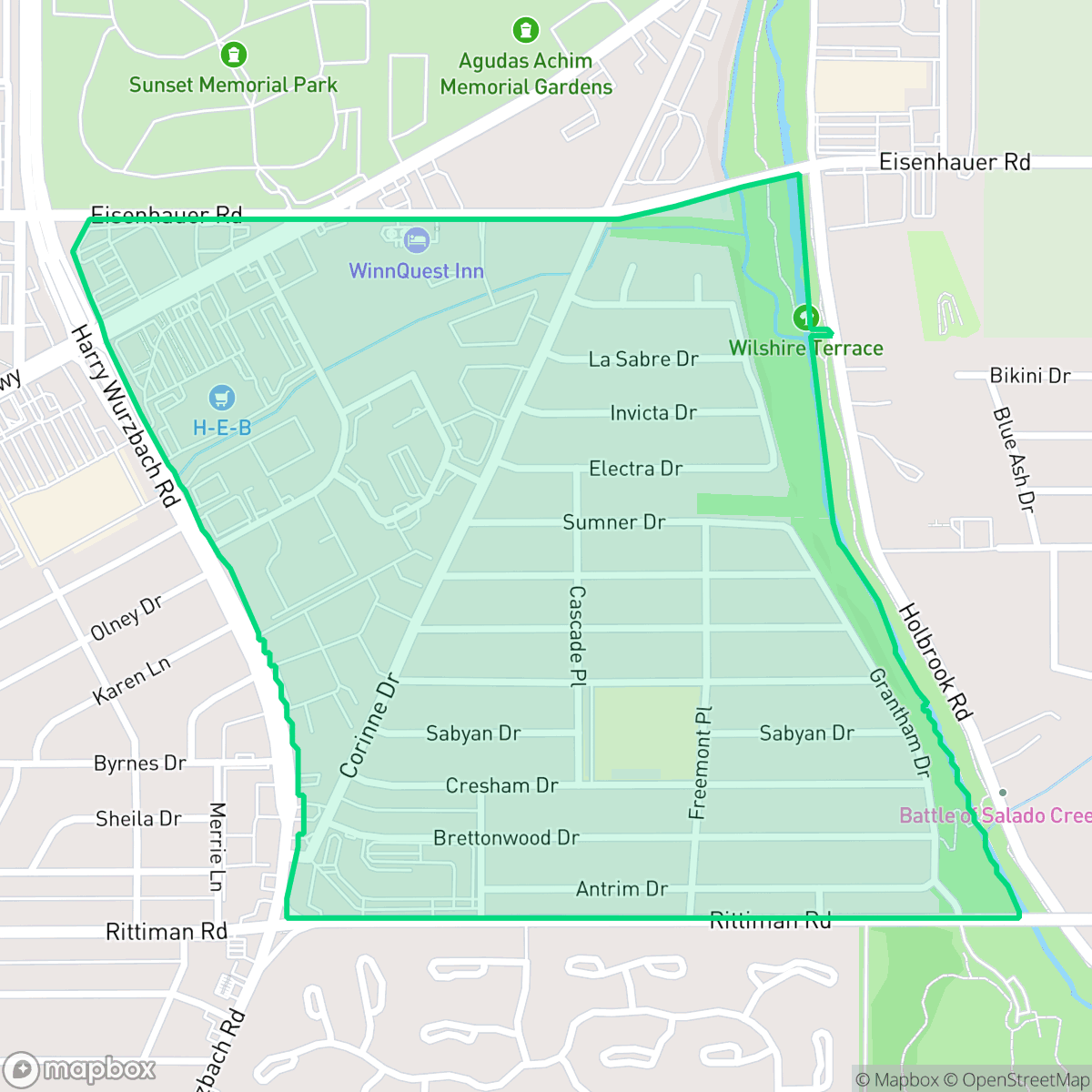 Map showing the location of Wilshire, San Antonio, TX