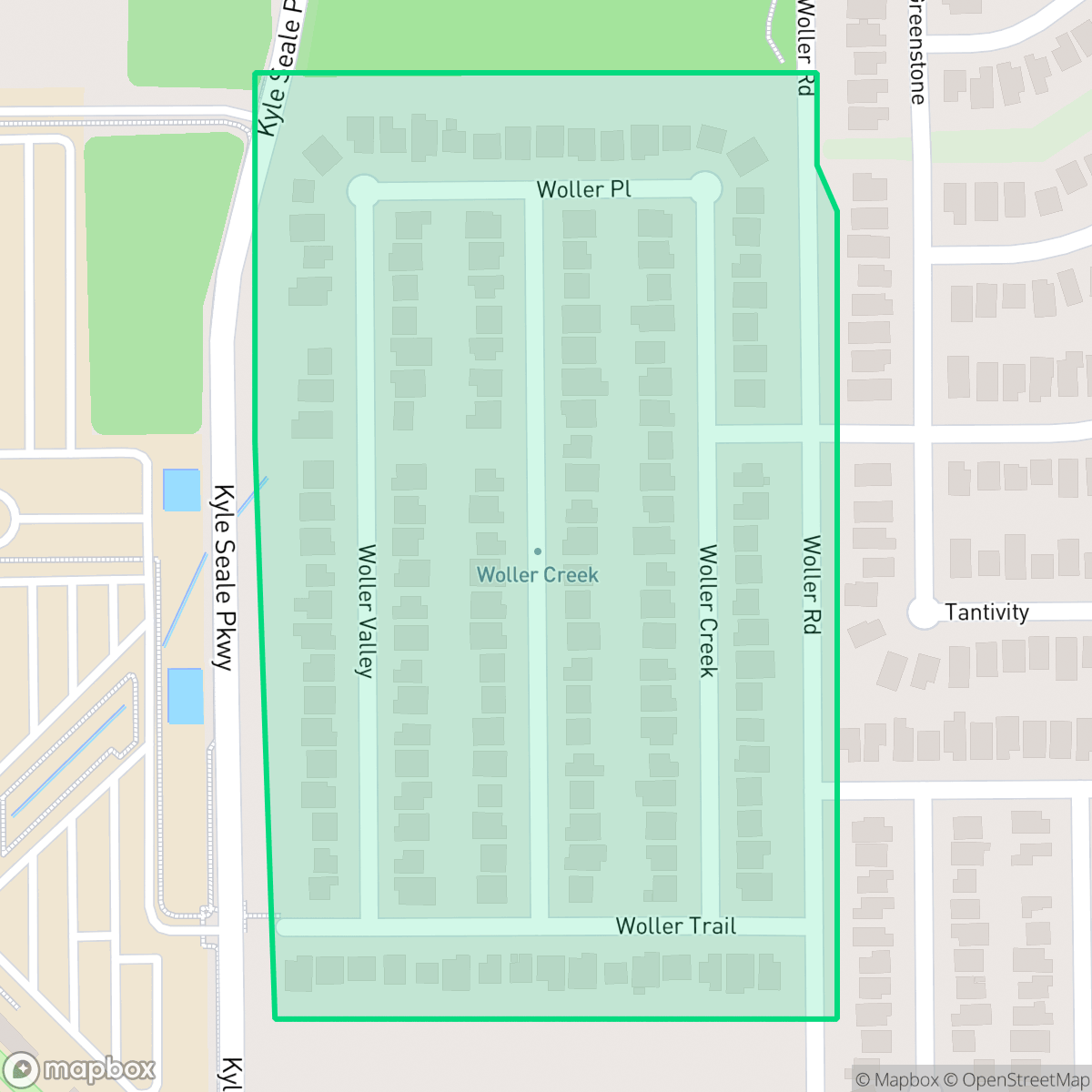 Map showing the location of Woller Creek, San Antonio, TX