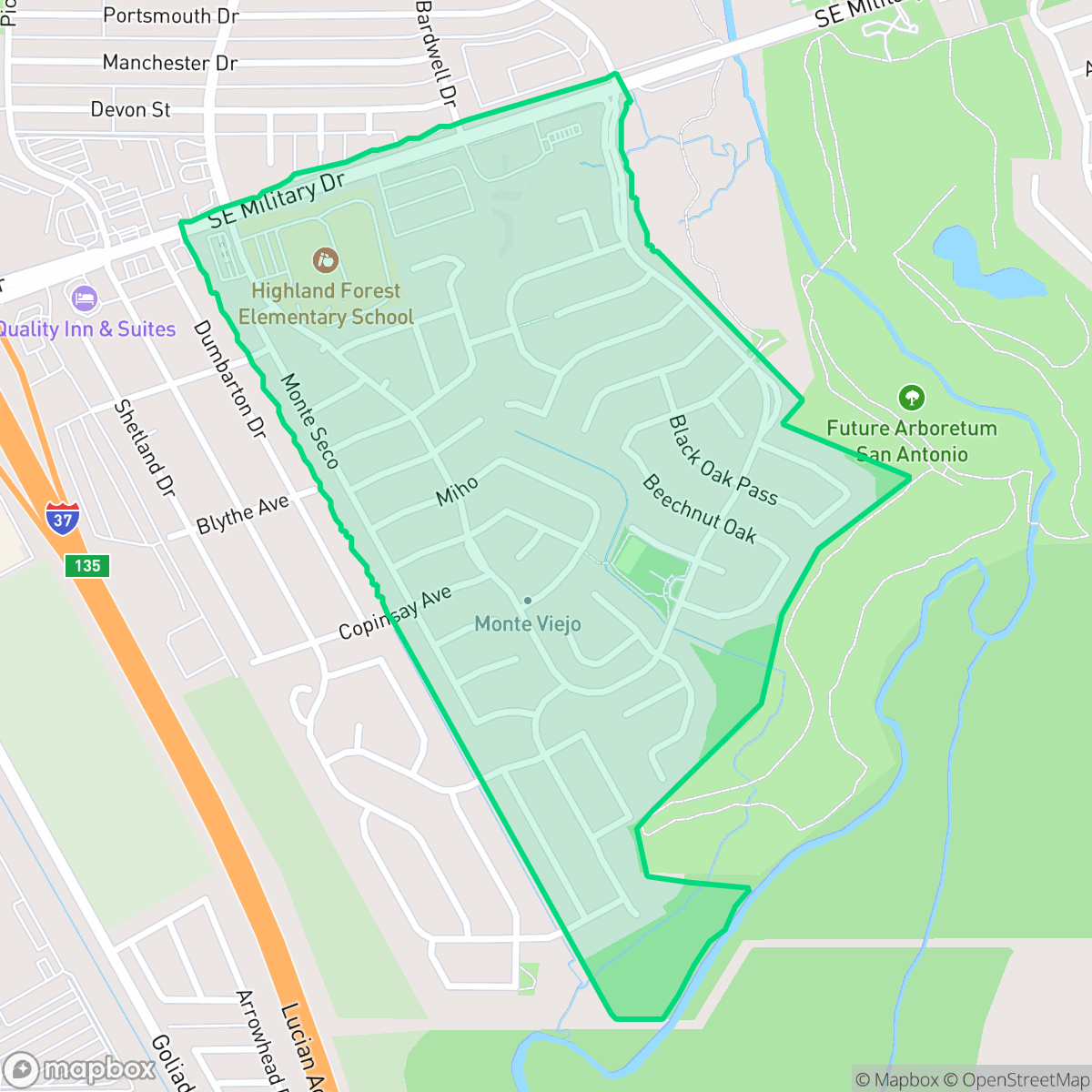 Map showing the location of Woodbridge at Monte Viejo, San Antonio, TX