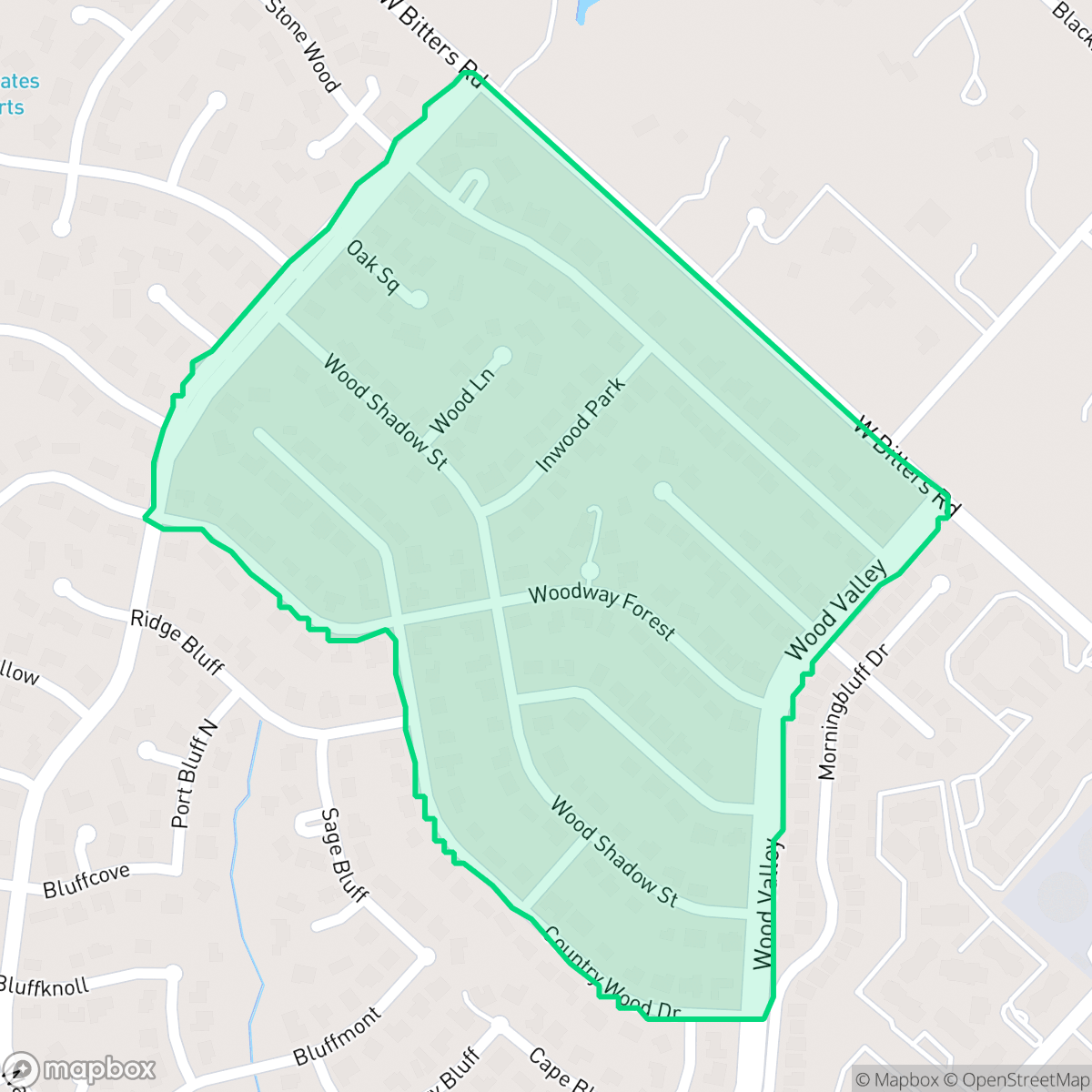 Map showing the location of Woodlands of Camino Real, San Antonio, TX