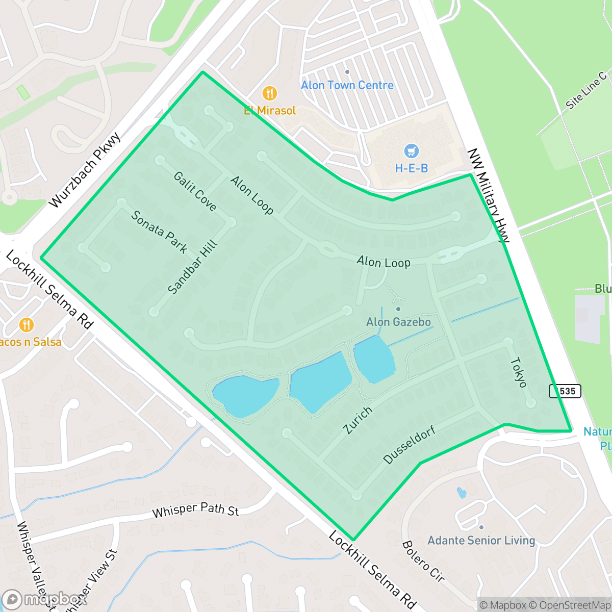 Map showing the location of Woods of Alon, San Antonio, TX