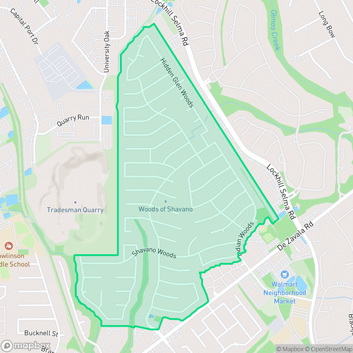 Map showing the location of Woods of Shavano, San Antonio, TX