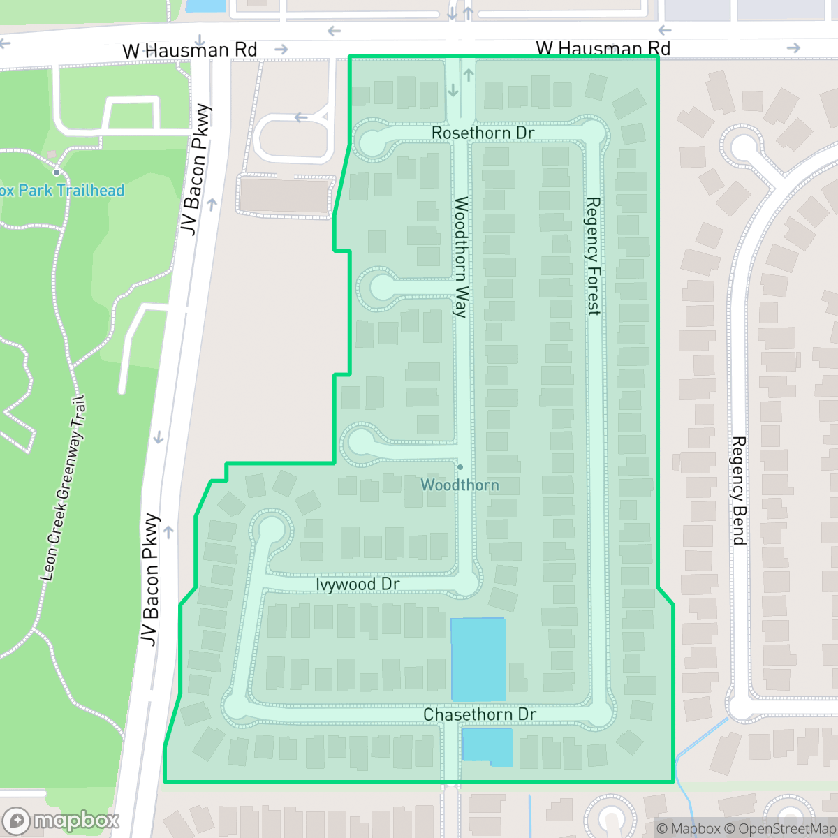Map showing the location of Woodthorn, San Antonio, TX