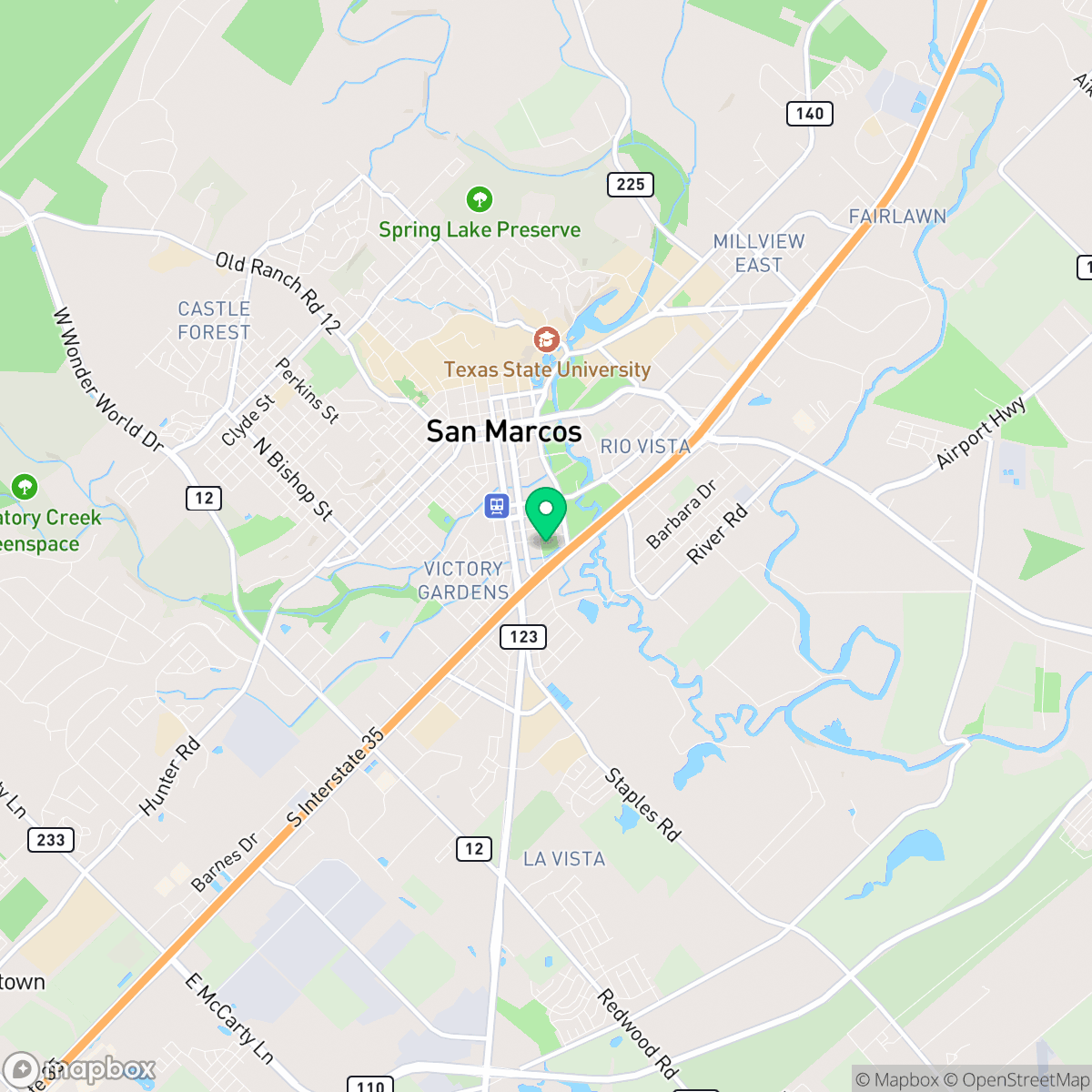 Map showing the location of San Marcos, TX — coverage area