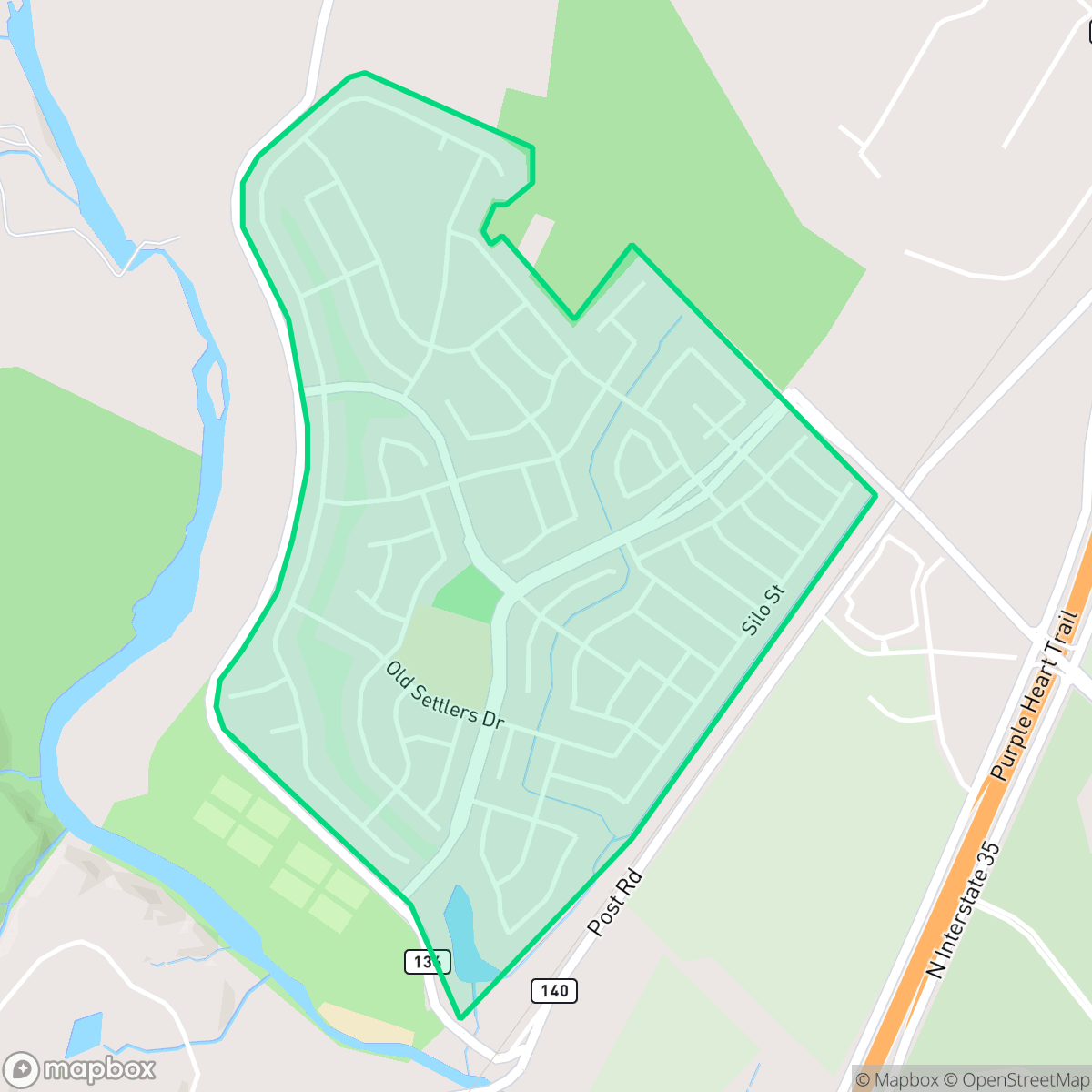 Map showing the location of Blanco Vista, San Marcos, TX
