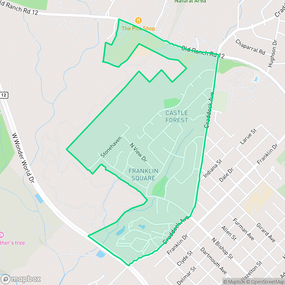 Map showing the location of Castle Forest, San Marcos, TX