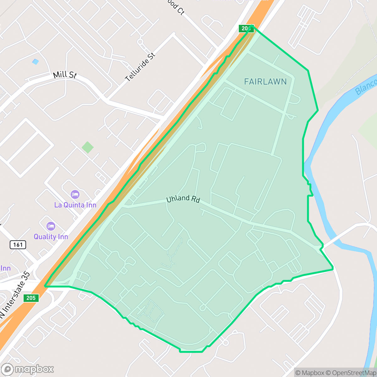 Map showing the location of Fiarlawn, San Marcos, TX