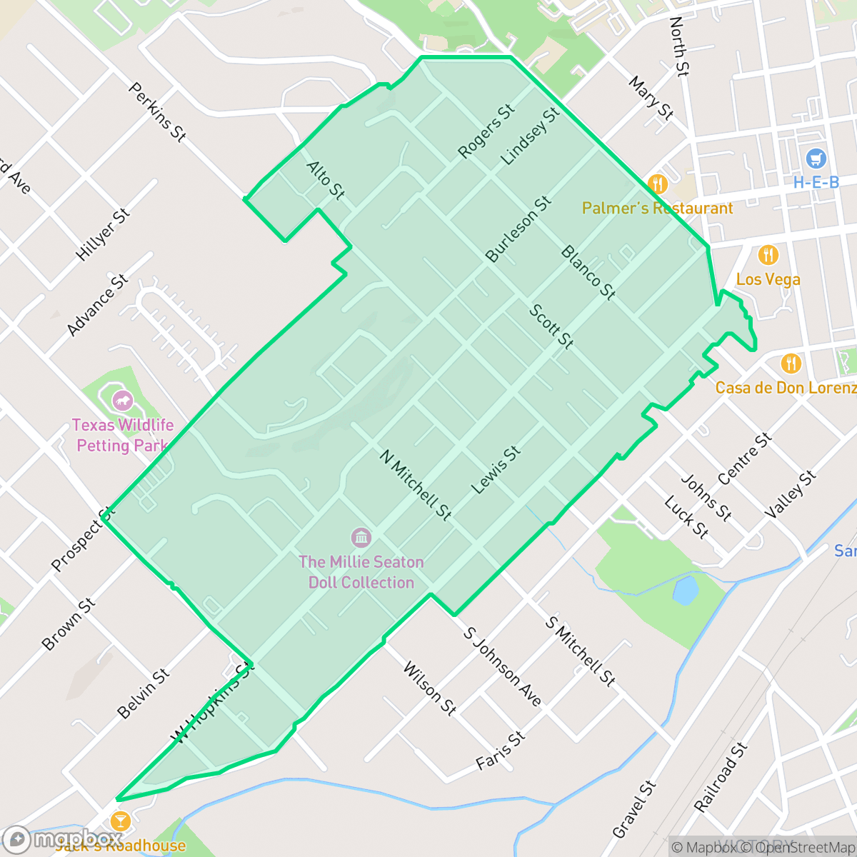 Map showing the location of Heritage, San Marcos, TX