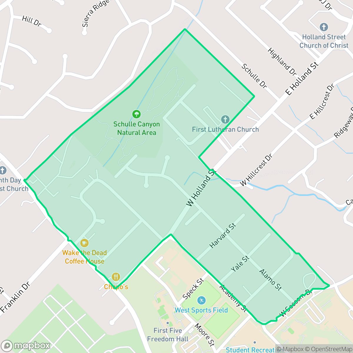 Map showing the location of Holland Hills, San Marcos, TX