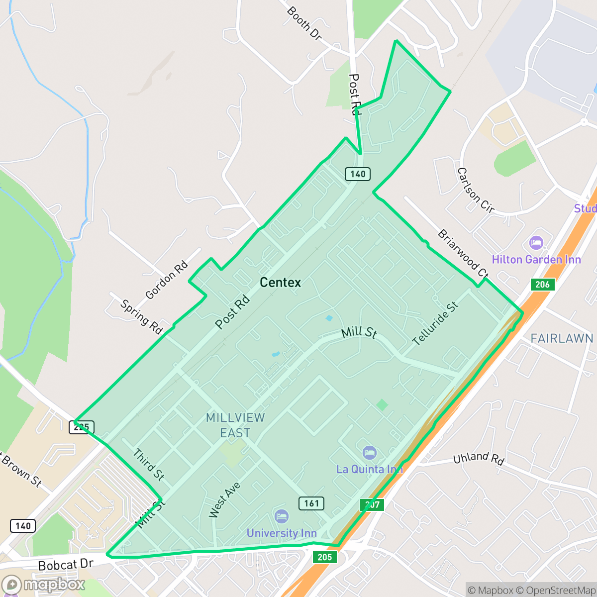 Map showing the location of Millview East, San Marcos, TX