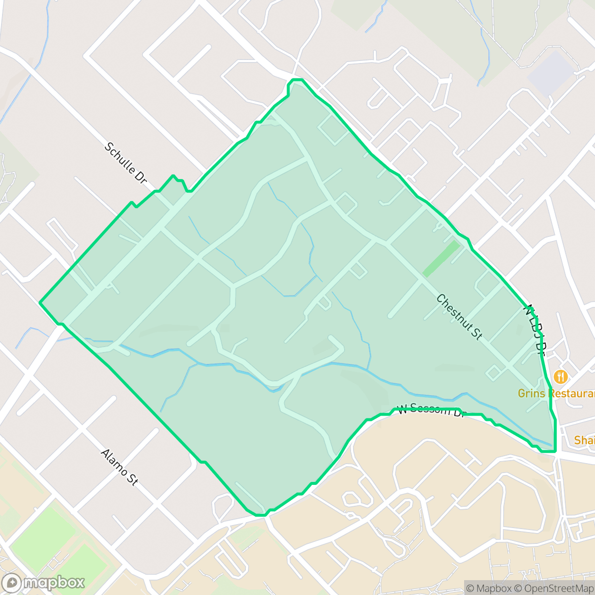 Map showing the location of Sessom Creek, San Marcos, TX