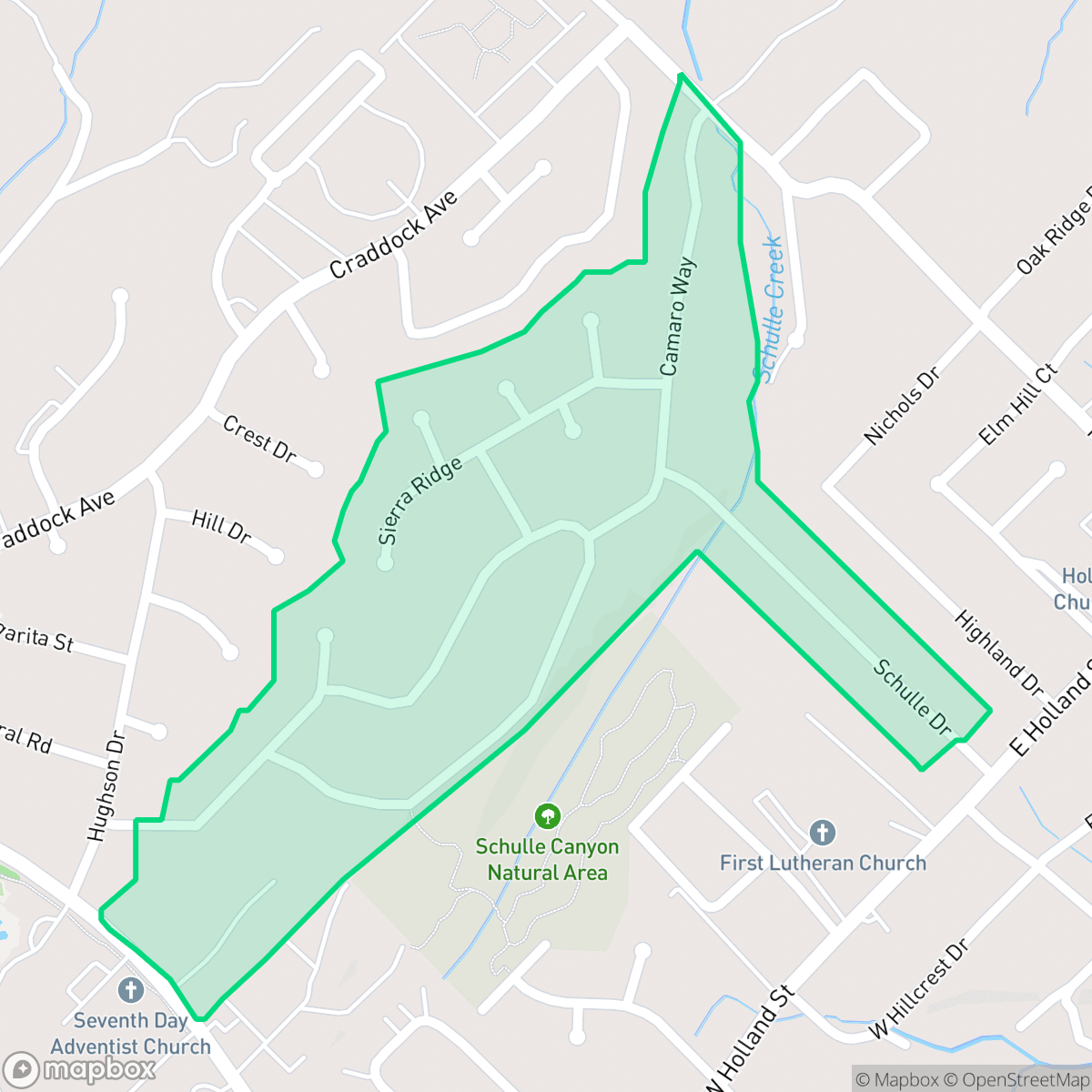 Map showing the location of Sierra Circle, San Marcos, TX