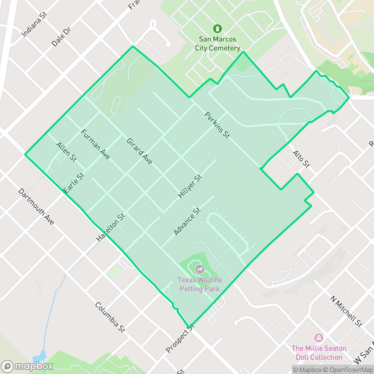 Map showing the location of Southwest Hills, San Marcos, TX