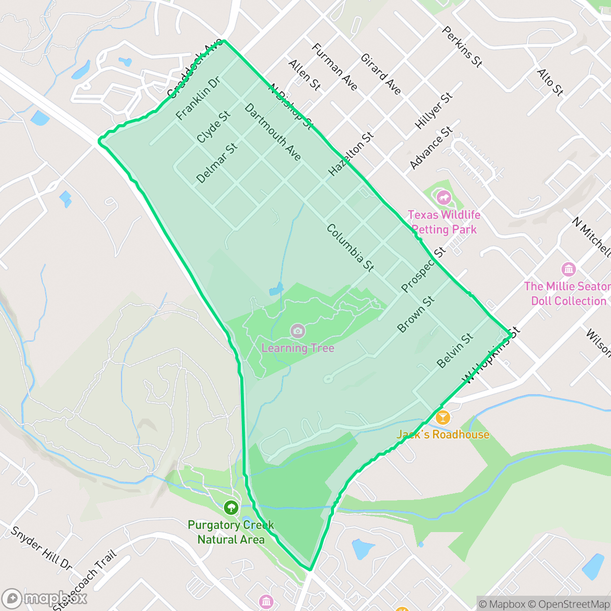 Map showing the location of Westover, San Marcos, TX
