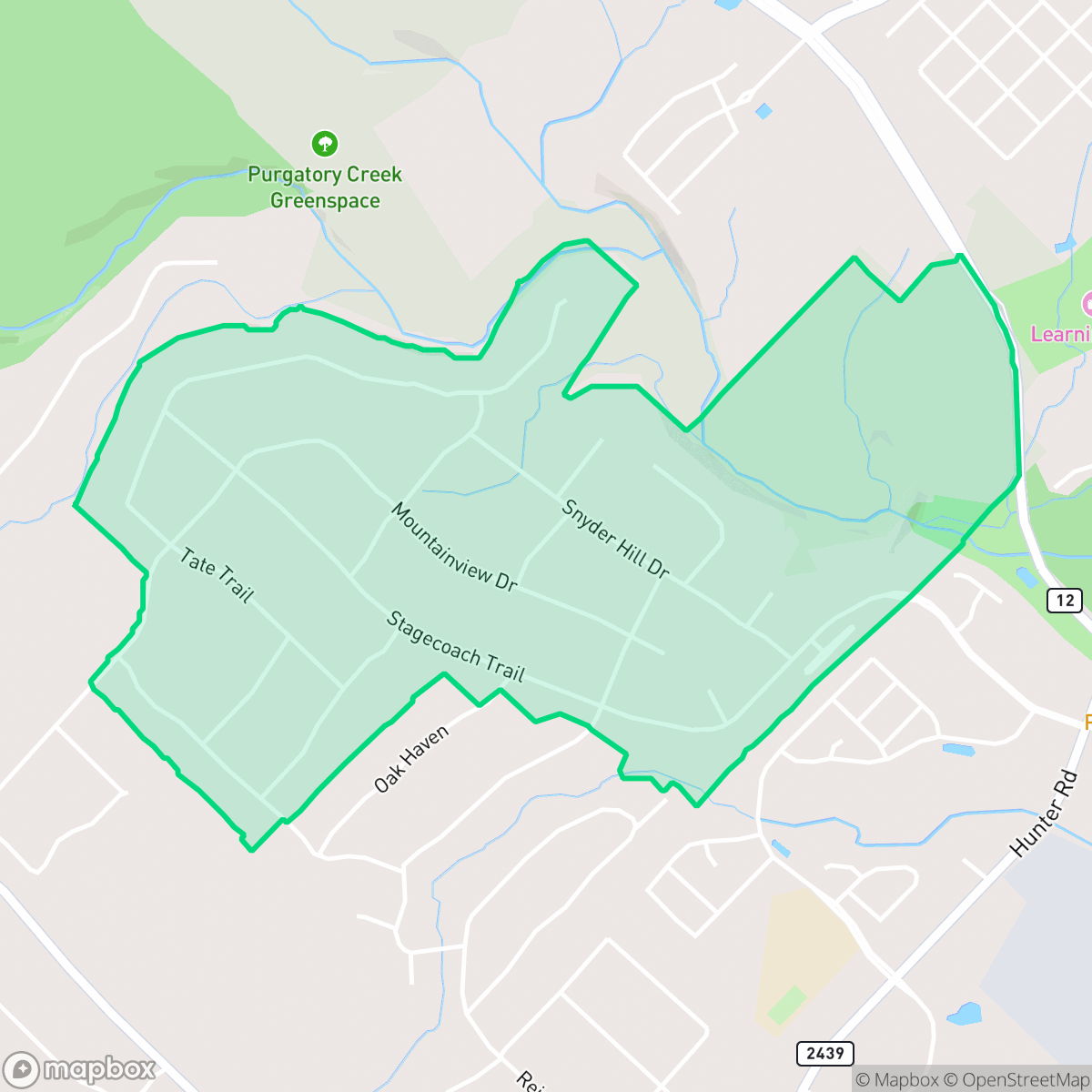 Map showing the location of Willow Creek, San Marcos, TX