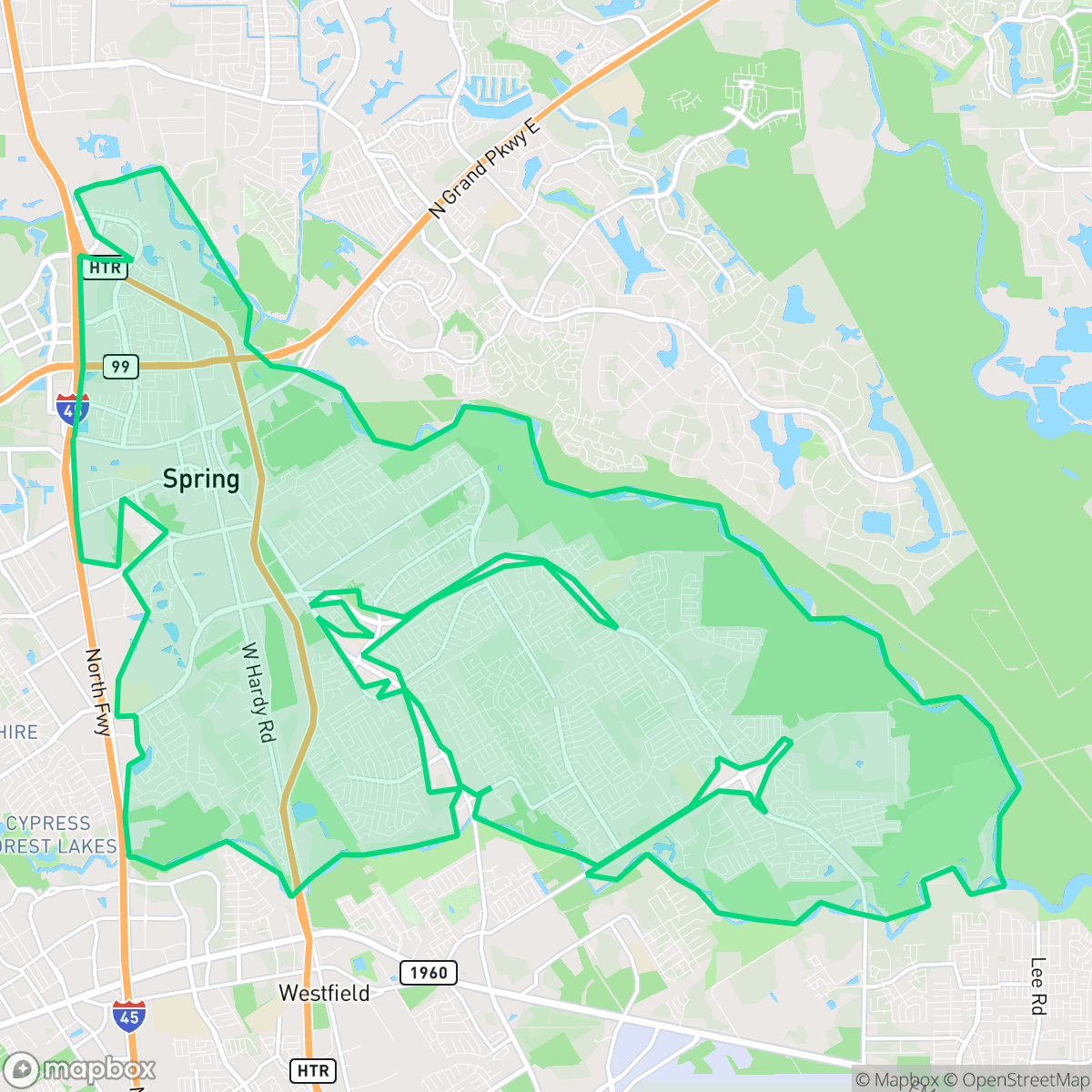 Map showing the location of Spring, TX — coverage area