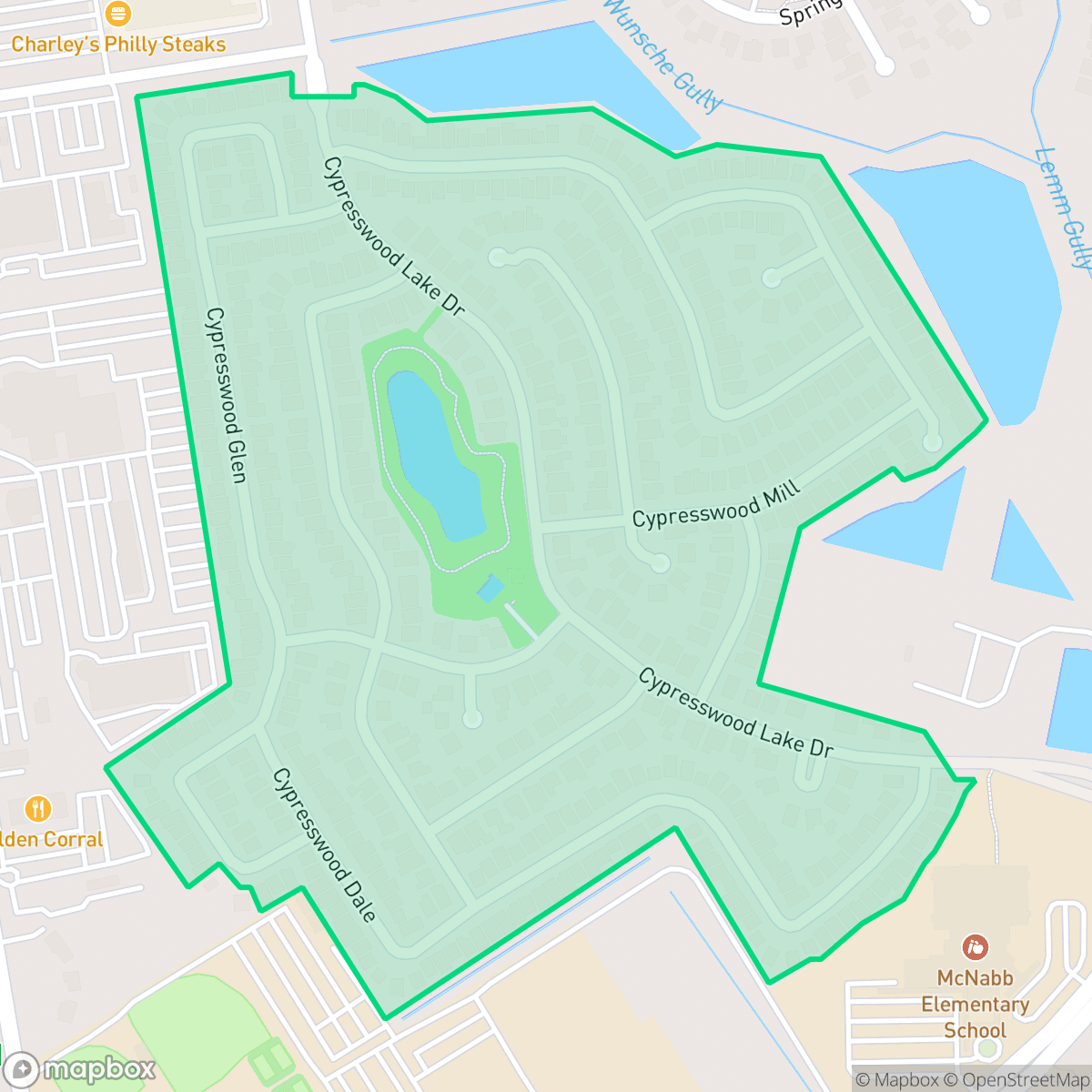 Map showing the location of Cypresswood Lake, Spring, TX