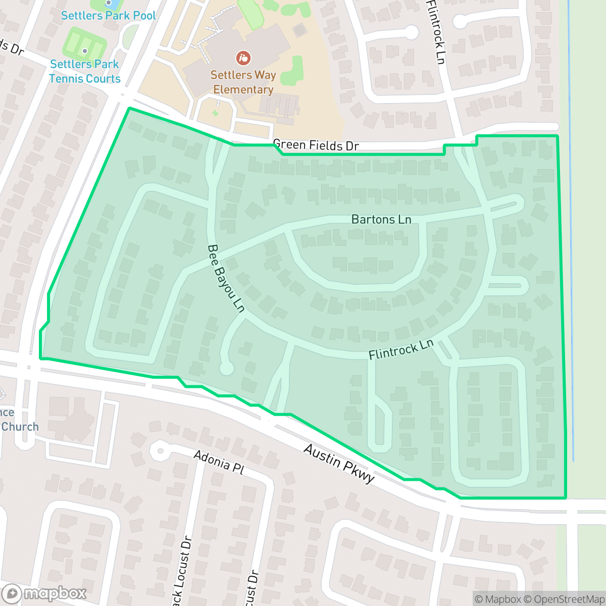 Map showing the location of Settlers Grove, Sugar Land, TX