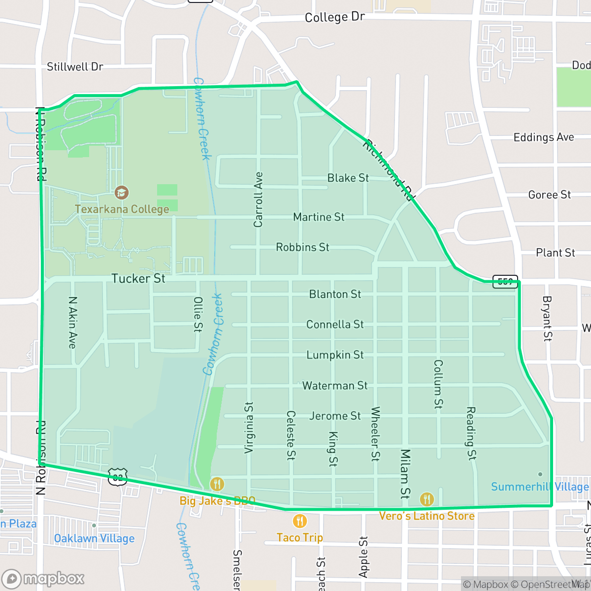 Map showing the location of Beverly Heights, Texarkana, TX