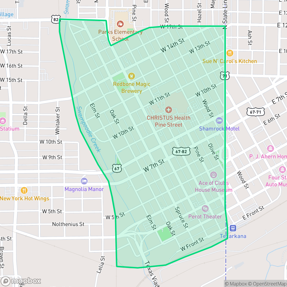 Map showing the location of Downtown, Texarkana, TX