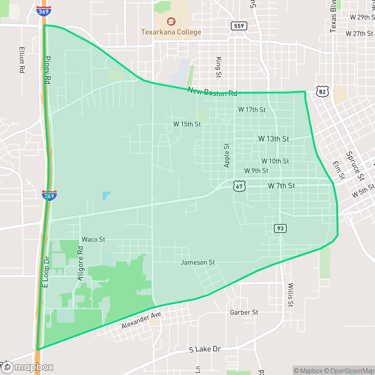Map showing the location of Rosehill, Texarkana, TX