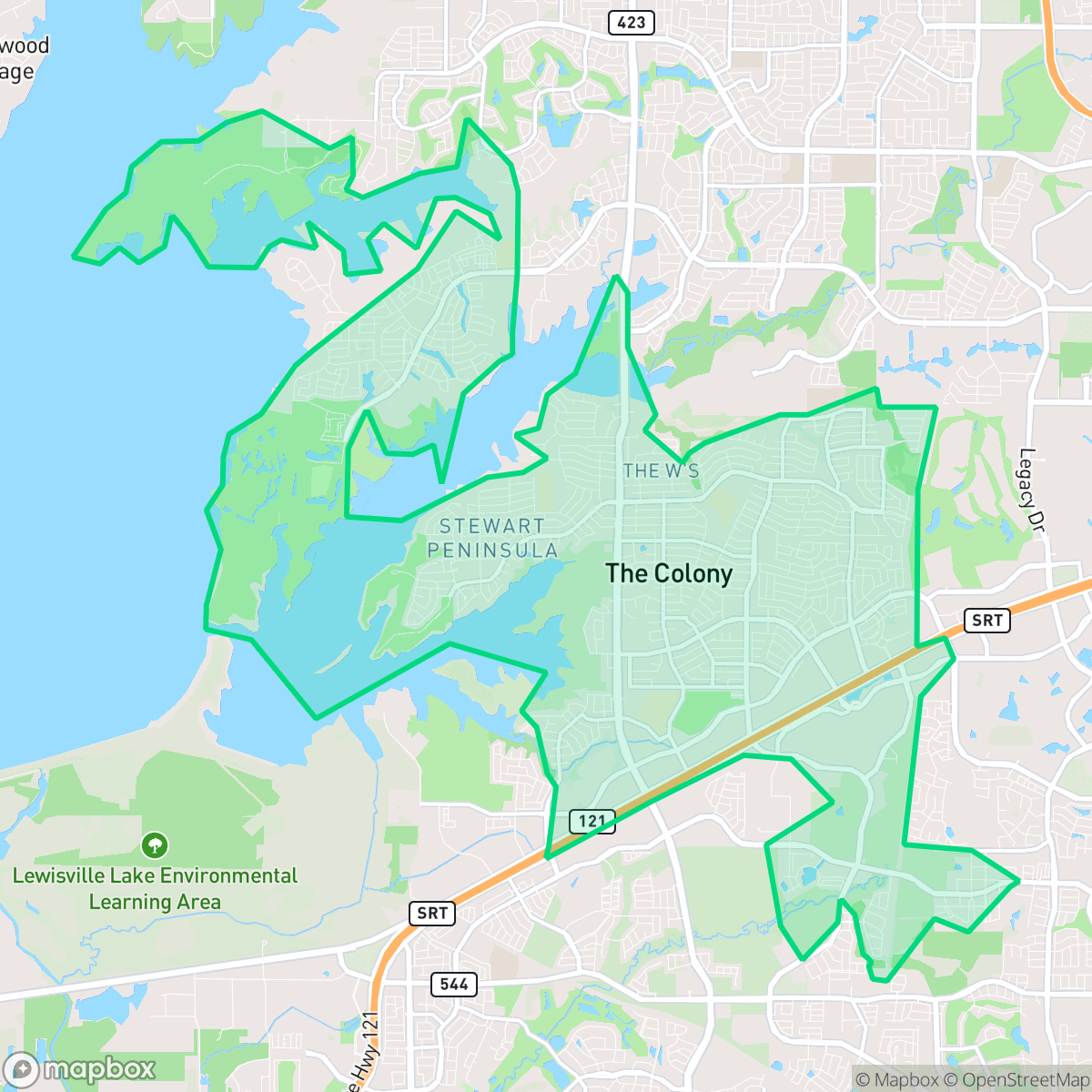 Map showing the location of The Colony, TX — coverage area