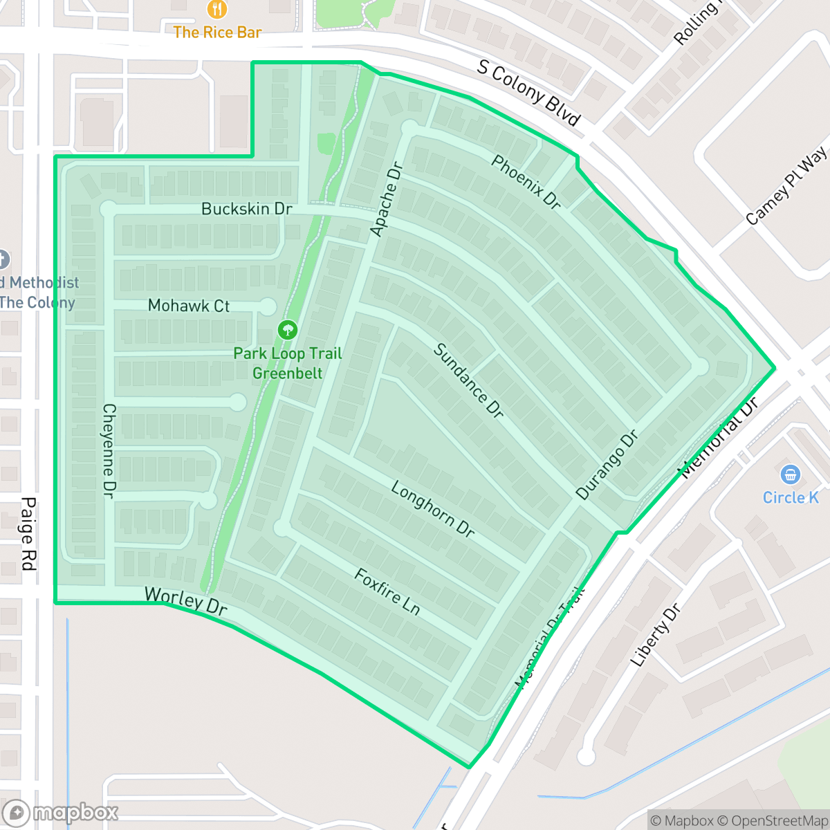 Map showing the location of Legend Trails, The Colony, TX