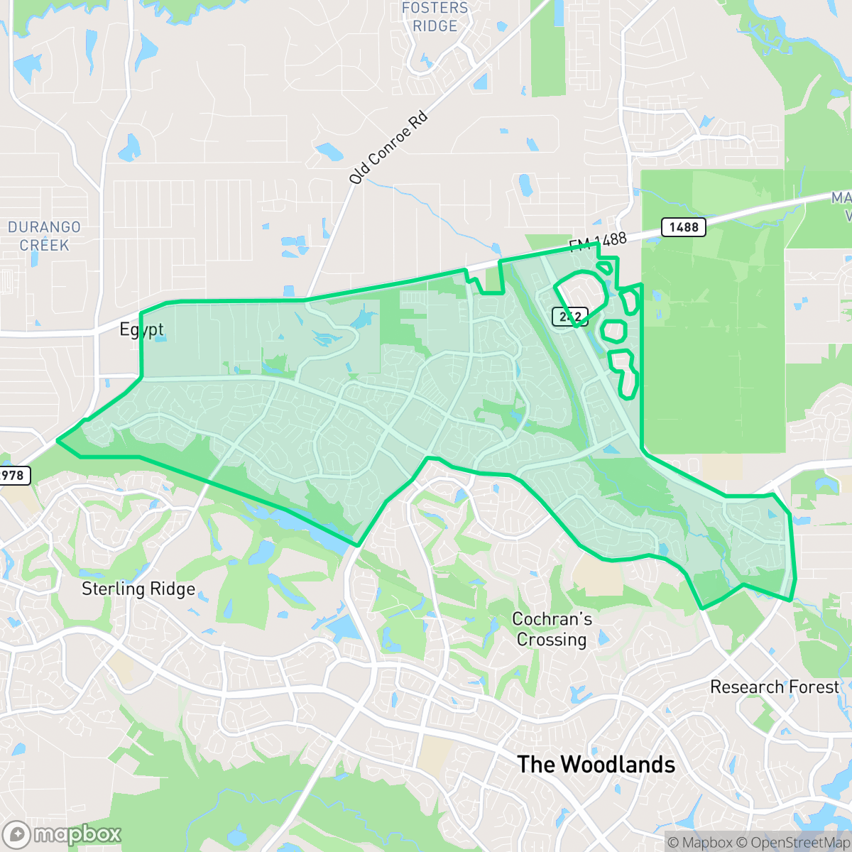 Map showing the location of Alden Bridge, The Woodlands, TX