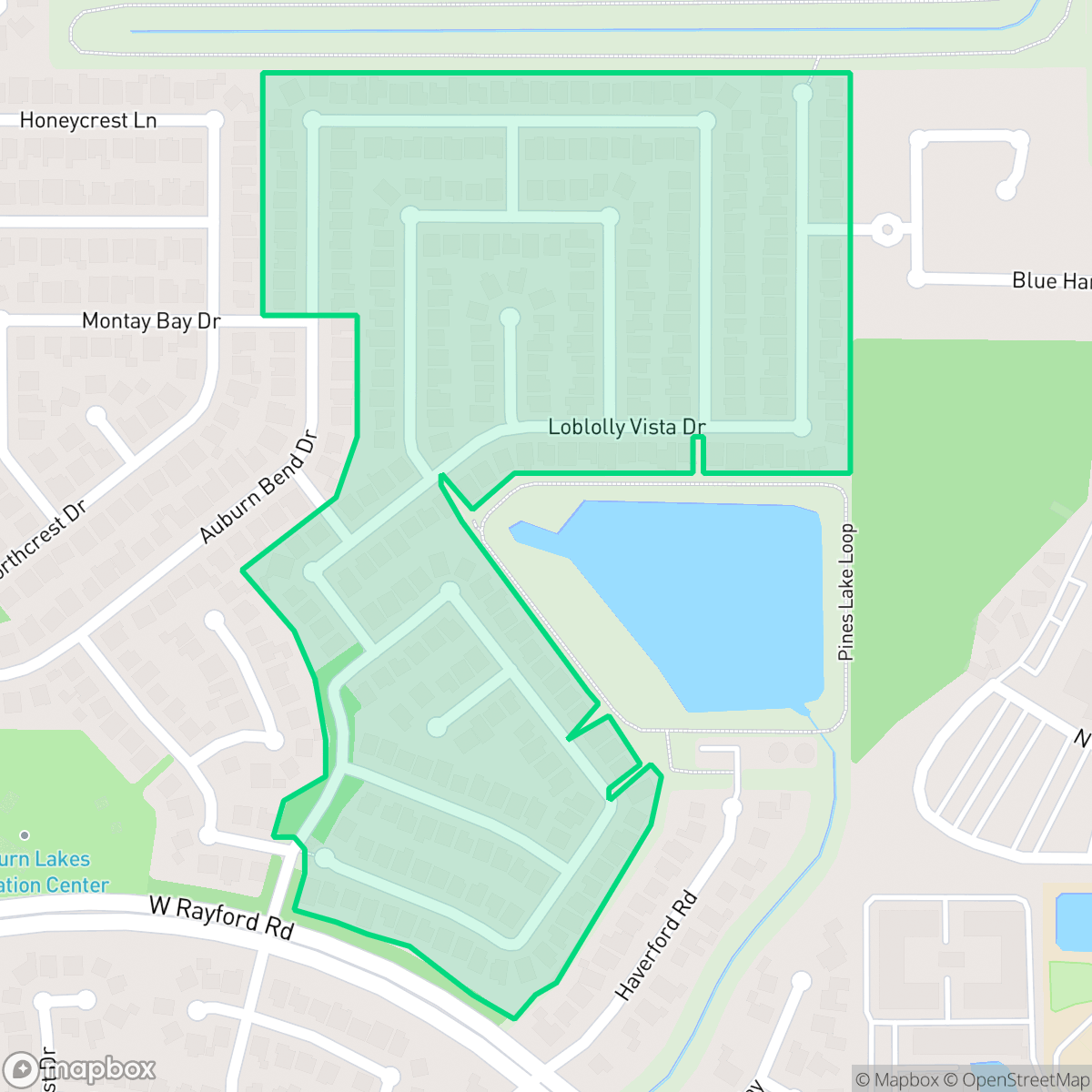 Map showing the location of Auburn Lakes Pines, The Woodlands, TX