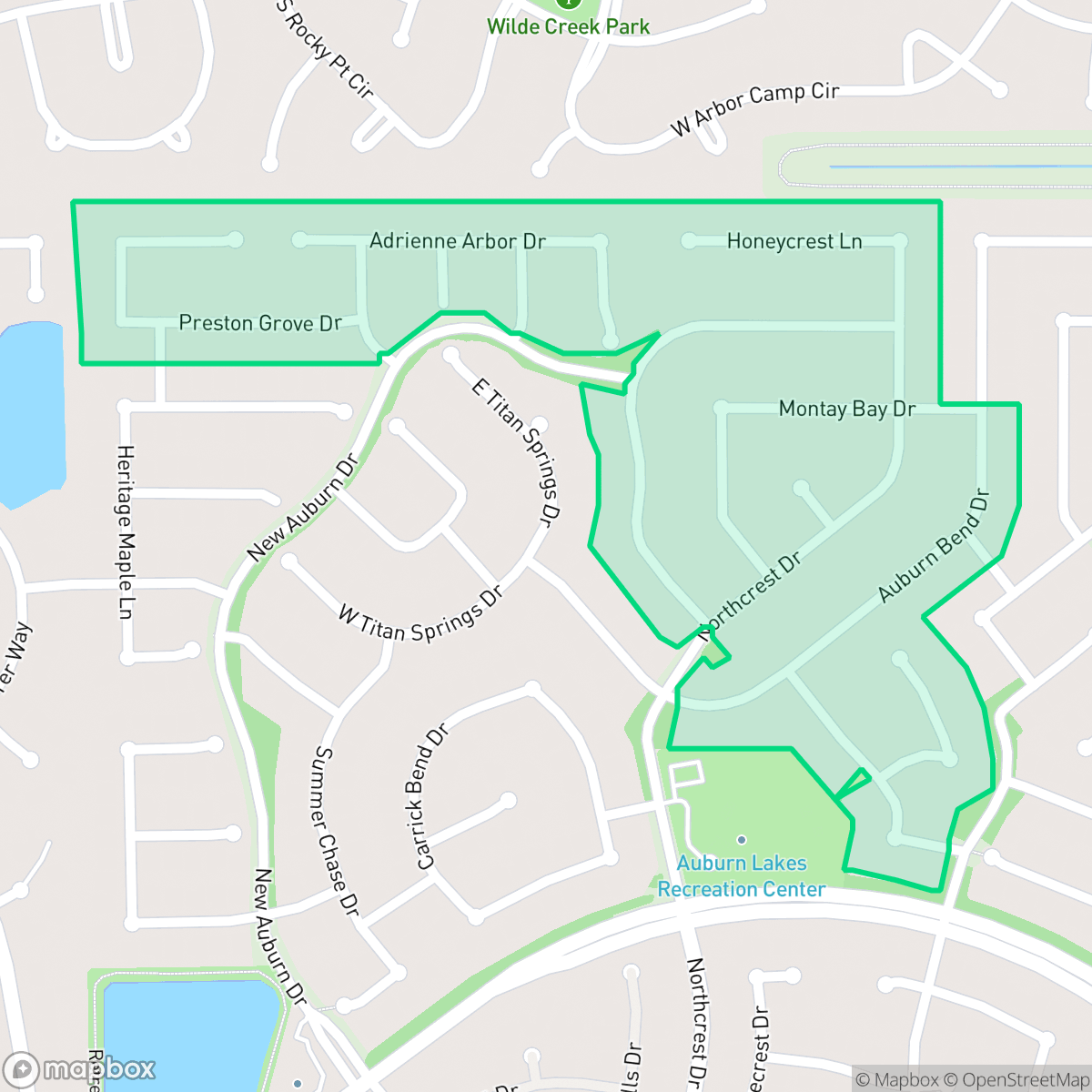 Map showing the location of Auburn Lakes Reserve, The Woodlands, TX