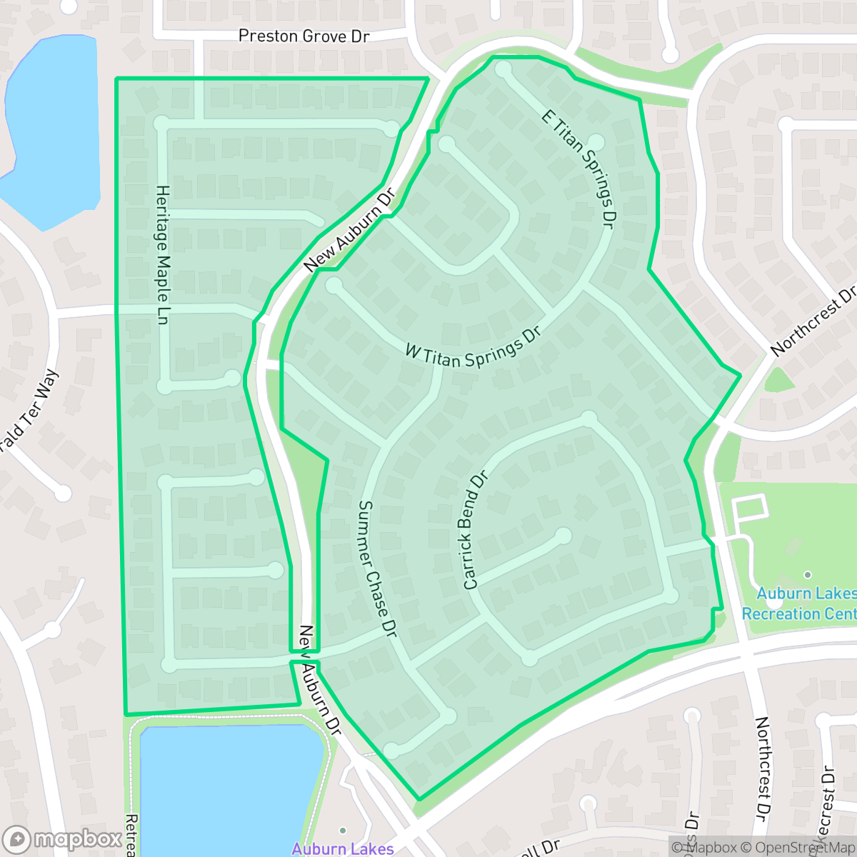 Map showing the location of Auburn Lakes Retreat, The Woodlands, TX