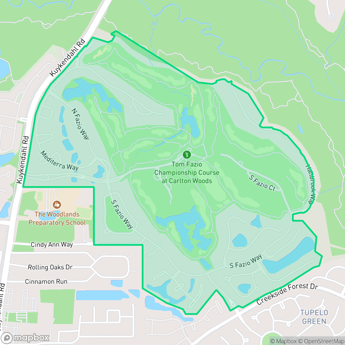 Map showing the location of Carlton Woods Creekside, The Woodlands, TX
