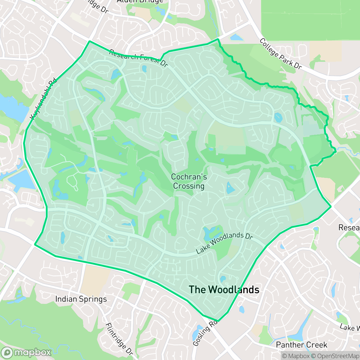 Map showing the location of Cochran's Crossing, The Woodlands, TX