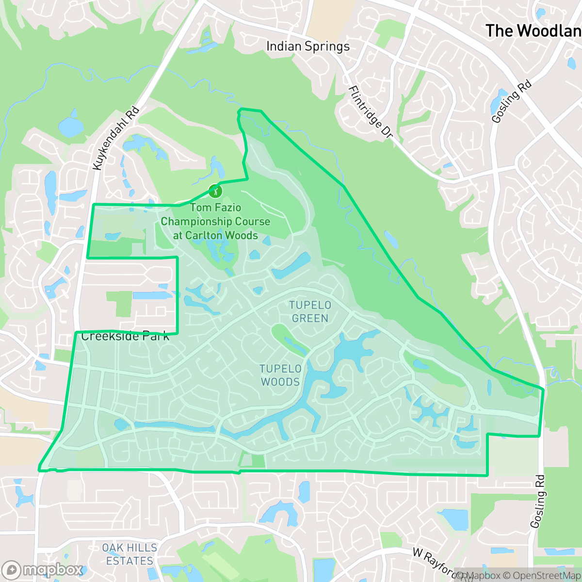Map showing the location of Creekside Park, The Woodlands, TX