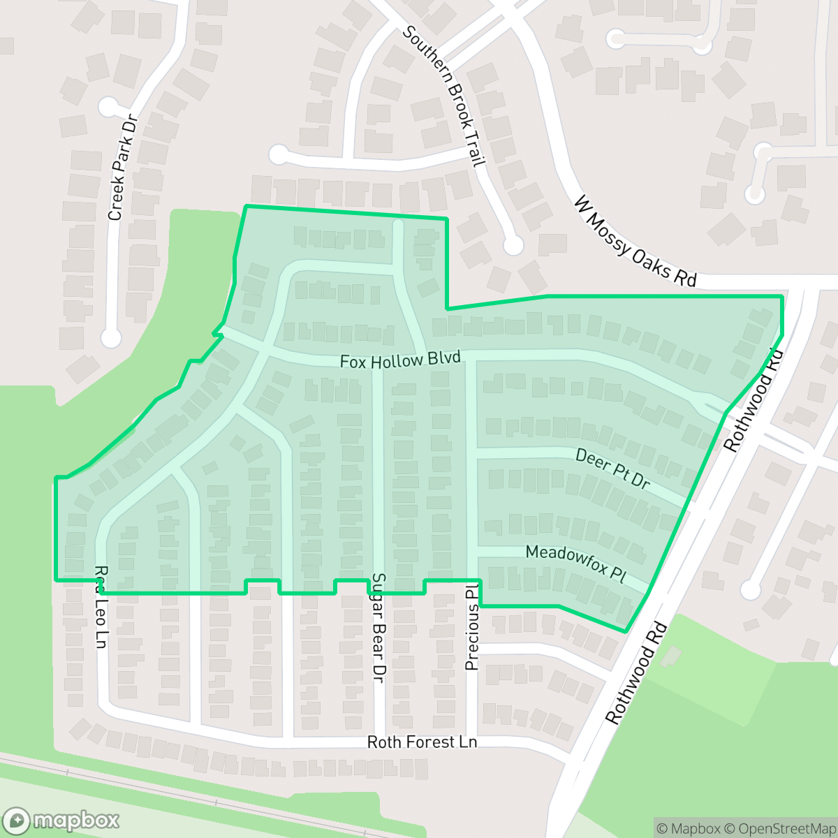 Map showing the location of Fox Hollow West, The Woodlands, TX