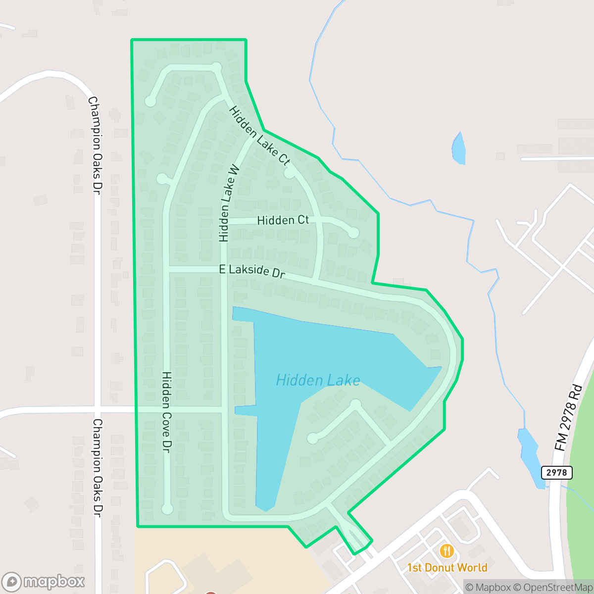 Map showing the location of Hidden Lake Estates, The Woodlands, TX